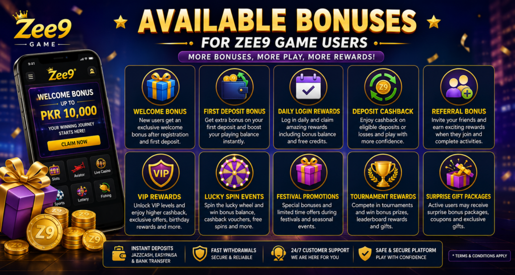 Available Bonuses for Zee9 Game Users screenshot
